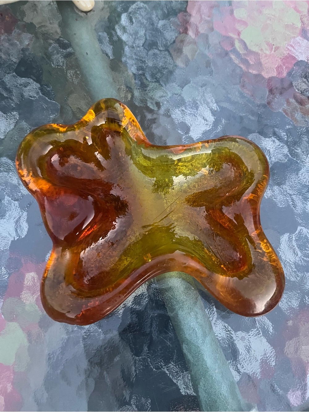 Vintage Amber Glass Starburst Ashtray/Dish Amber Hand Blown Art Glass Ashtray